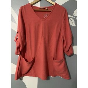 NWT! Soft Surroundings Slouchy Gauzy Roll Tab Sleeve Blouse Size PM Pockets